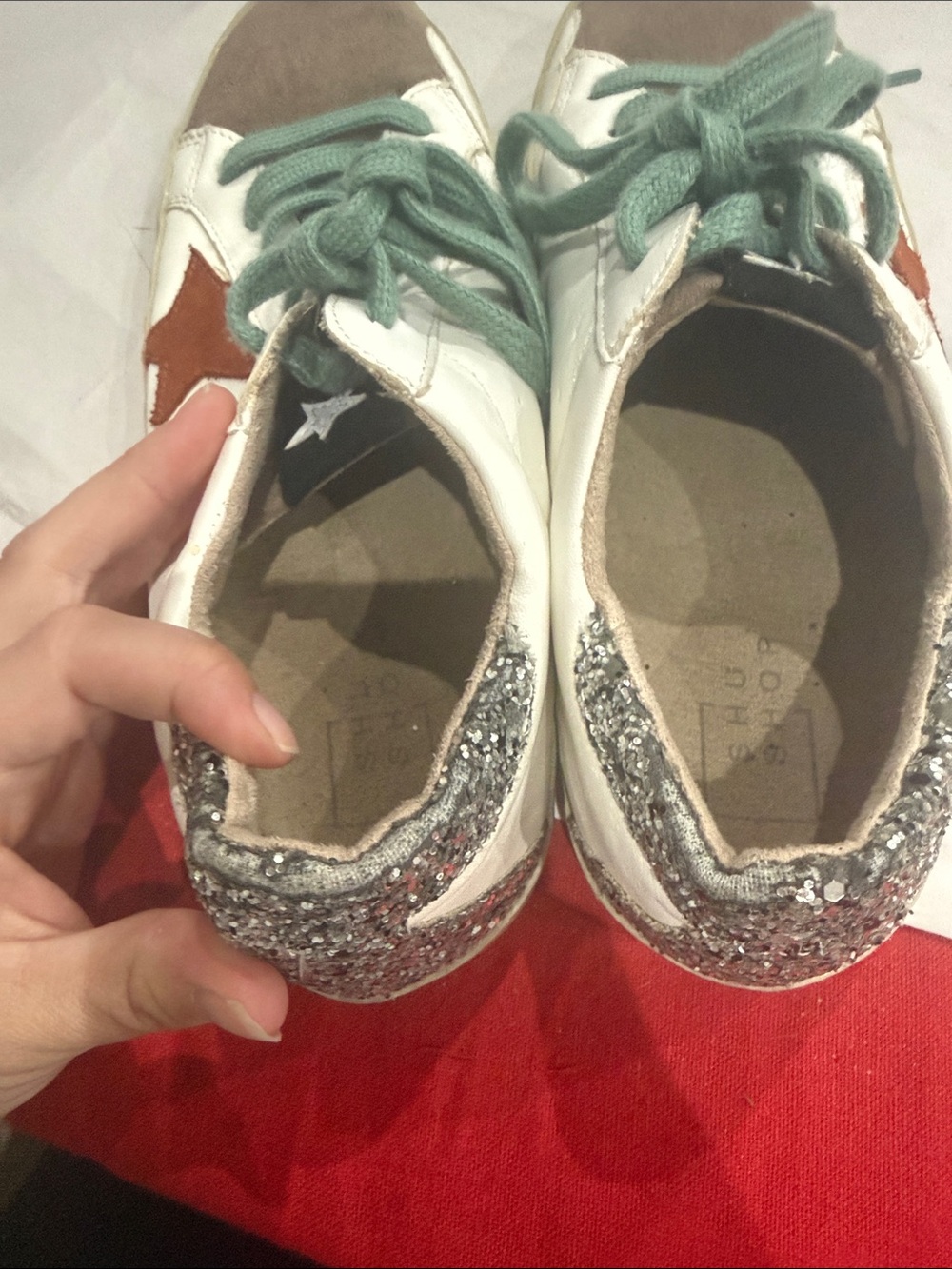 ShuShop White, Taupe & red Star Sneakers with Mint Laces - Picture 4 of 5